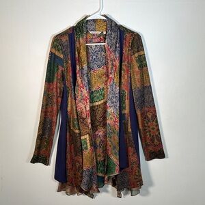 Soft Surroundings Izmir Topper Cardigan Patchwork Art Flowy Draped Size S
